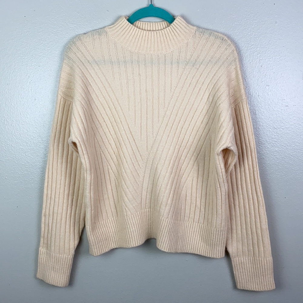 Sophie Rue | Ivory Ribbed Geometric Mock Neck Sweater M